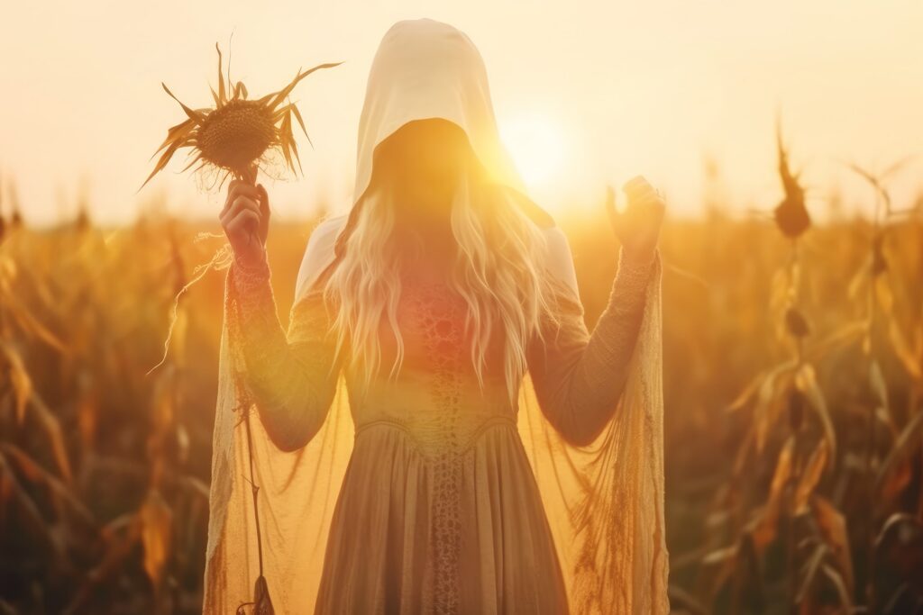 woman in a field at sunset. crystals for prosperity and protection