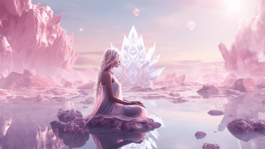 woman surrounded by crystals. What Crystals Help with Stress