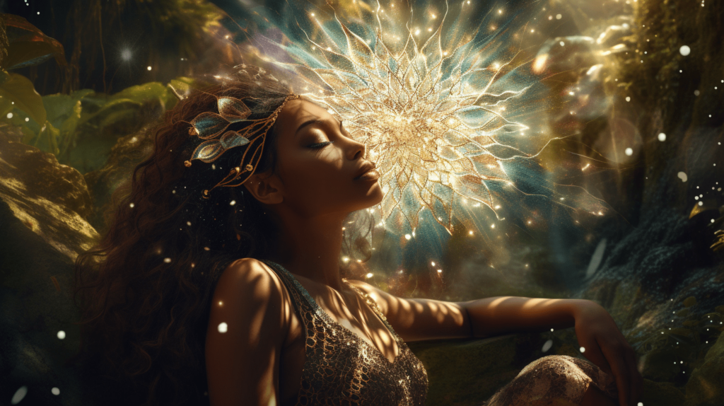 Woman surrounded by energy. What Crystals Help with Stress
